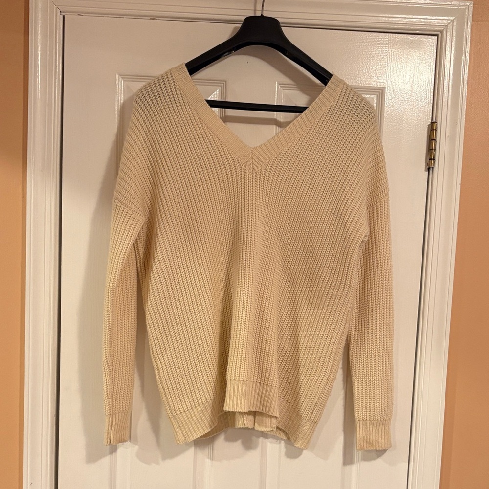 Umgee Cream V-Neck Sweater